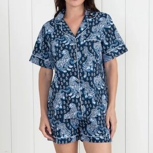 Printfresh Blue Tiger Queen Short PJ Set, Size Medium Petite
